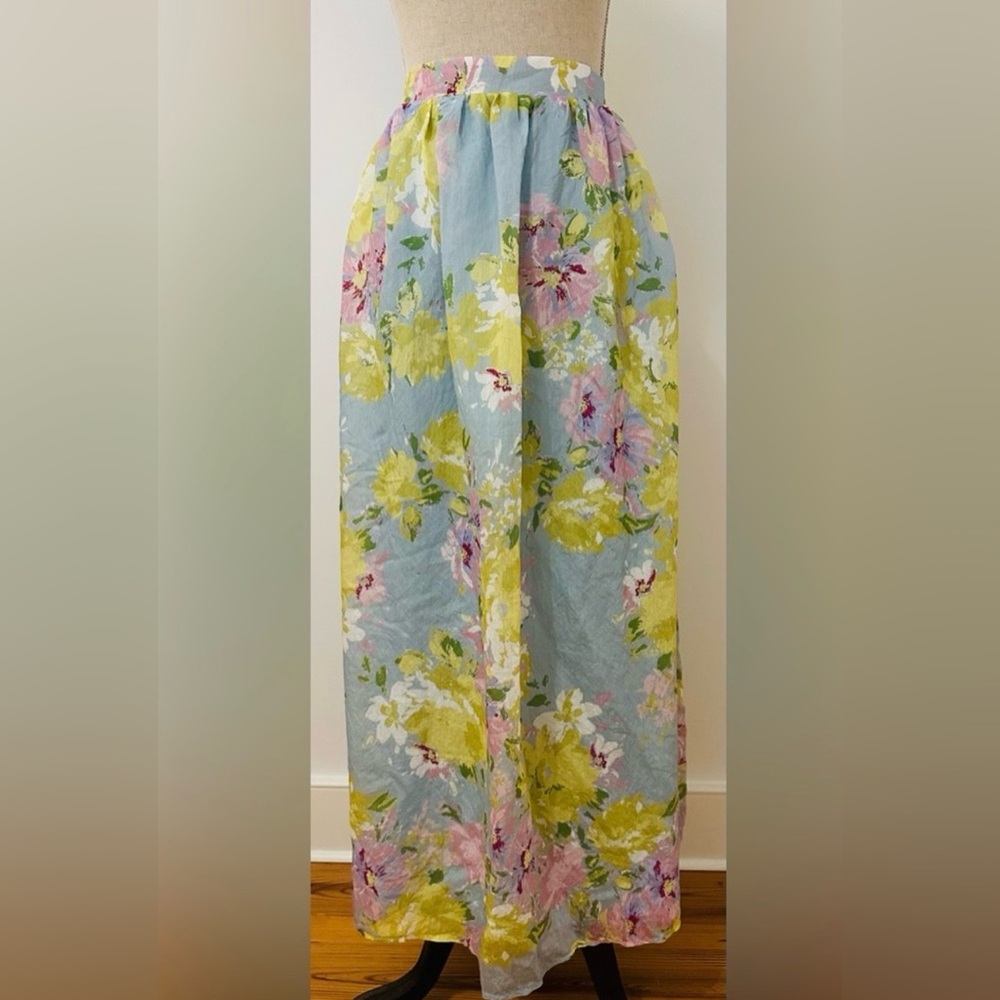Calypso St. Barth Pastel Floral A-Line Skirt in Light Blue, Yellow & Pink XL